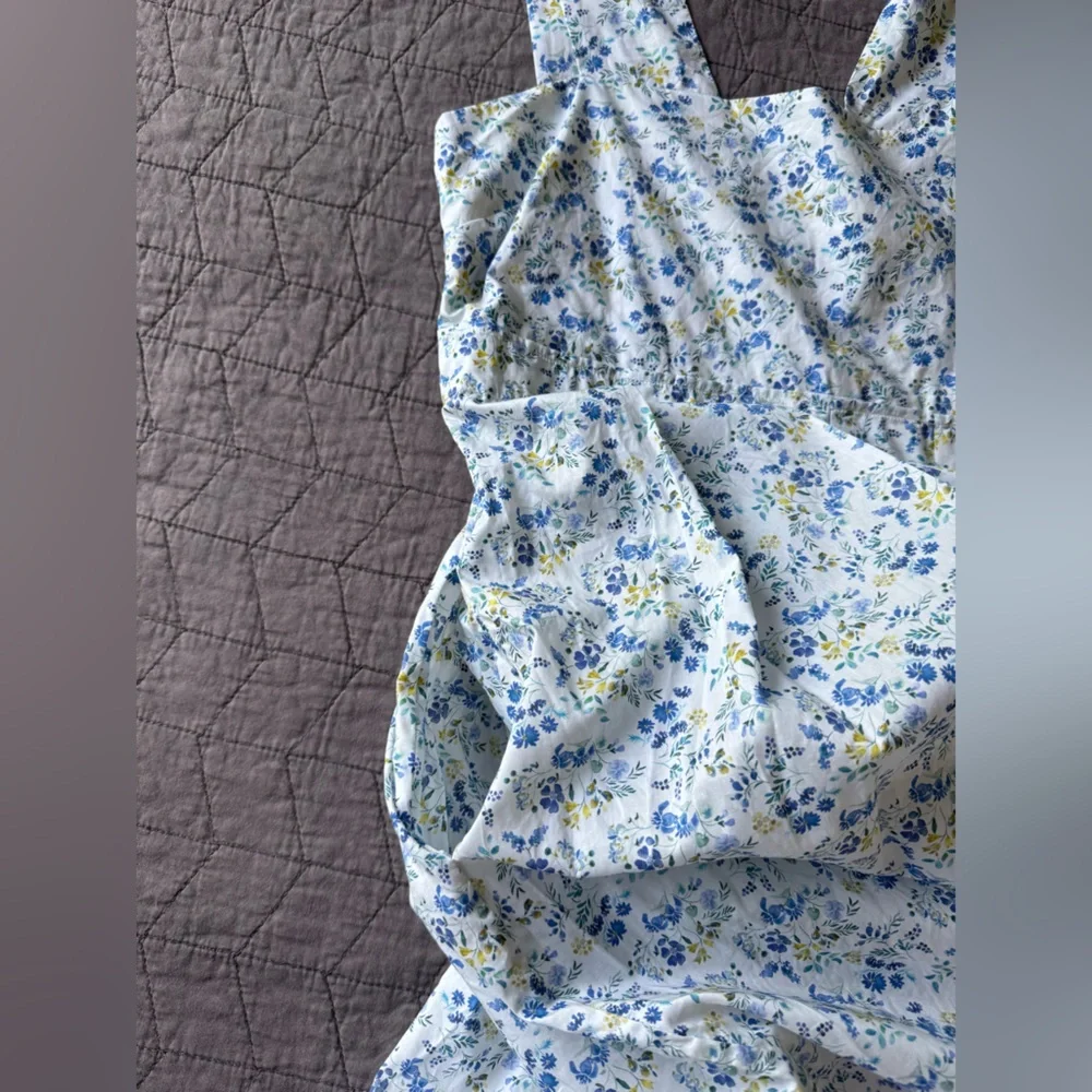 Mona Thalheimer Blue ditzy floral empire waist 100% cotton maxi dress size small - Picture 10 of 16